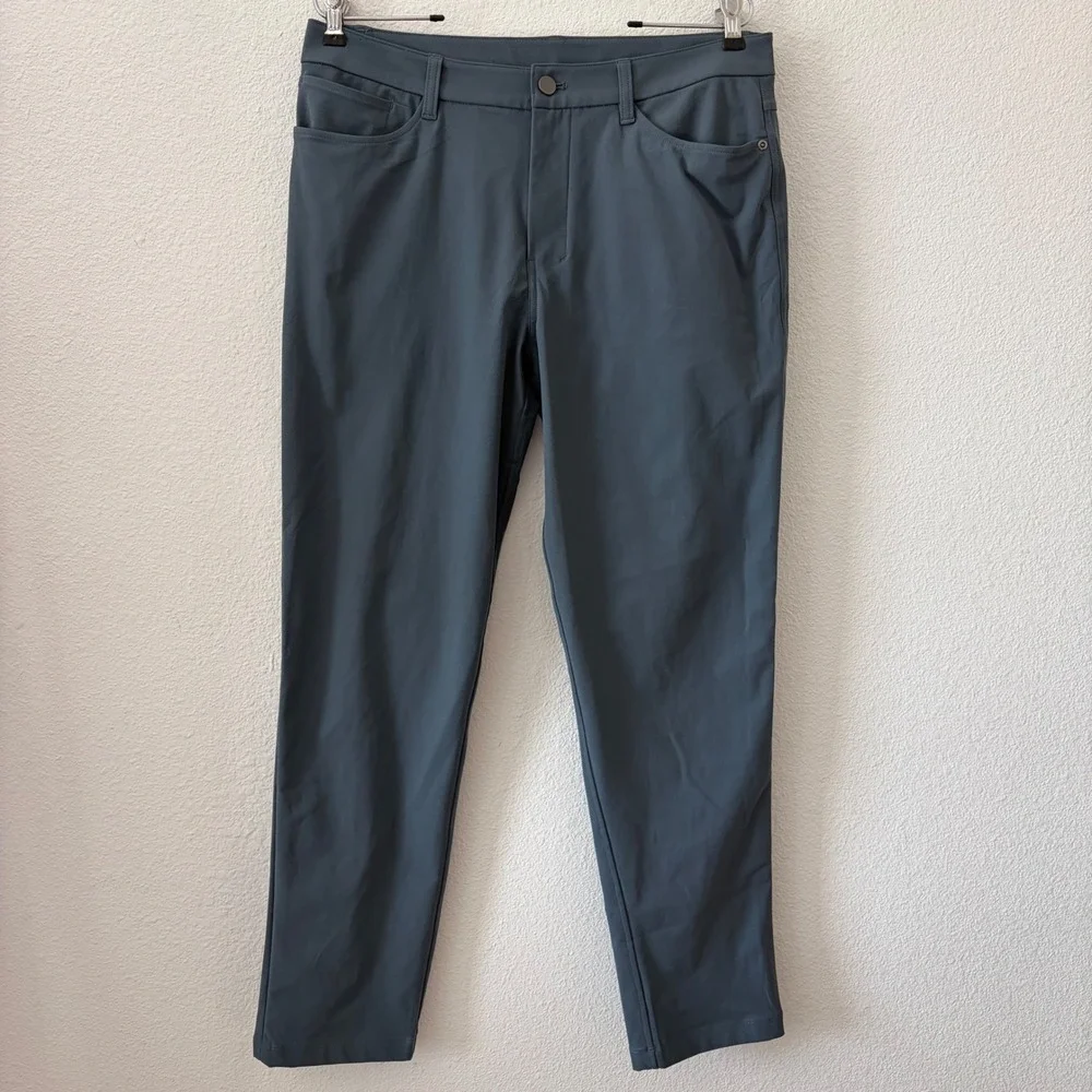 Lululemon ABC Pants 5 Pocket Warpstreme Men 32 Grey Tapered Tech Trouser Golf
